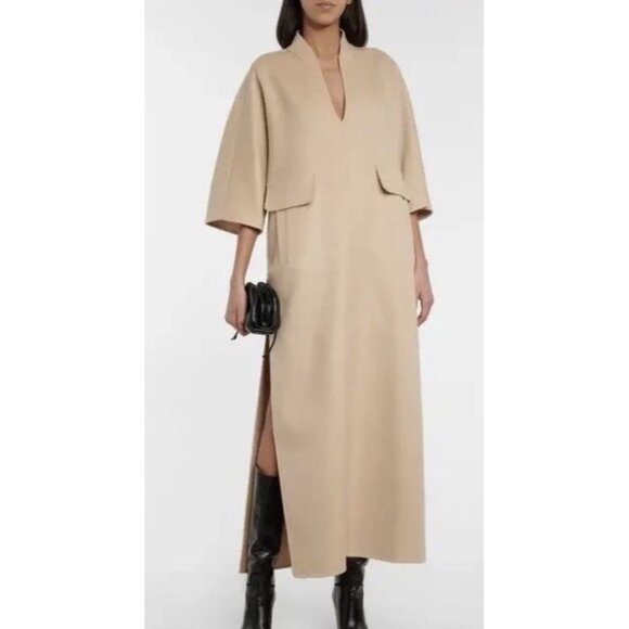 $2,268 MAX MARA Womens Long Overcoat Slit Camel Hair Maxi Dress Us 10 Beige Tan - Picture 7 of 16